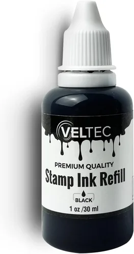 Vista 3 de Veltec Tinta de repuesto de sello autoentintado, botella exprimible – 1 oz (negro)