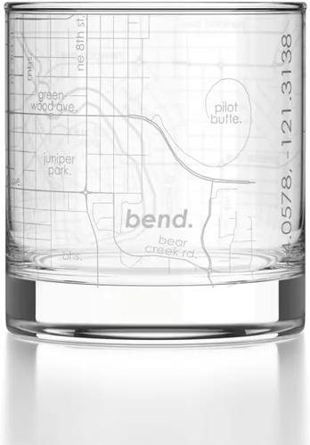 Vista 107 de Well Told Vaso de rocas grabado con mapa de Akron, Ohio, cristalería estilo antiguo (325ml, transparente) Vaso de bourbon grabado, regalos