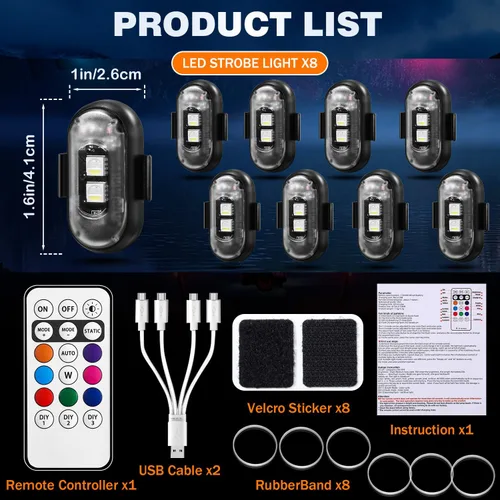 Vista 3 de 8PCS Luces Estroboscópicas LED Inalámbricas, Halloween 8 Colores Luces Estroboscópicas Inalámbricas con Control Remoto, IP65 Impermeable Recargable