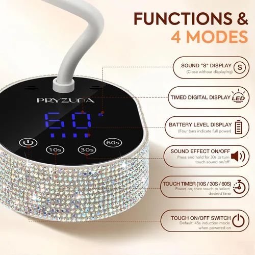 Vista 6 de Lámpara de uñas LED UV 36W mini flash cura cuello de cisne luz UV para uñas de gel X Diamond