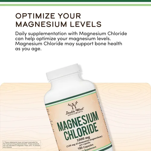 Vista 4 de Cloruro de Magnesio (Magnesium Chloride) - 180 cápsulas, 1,000 mg por porción, apoya la salud digestiva y ósea - Sin OMG y sin gluten de Double Wood