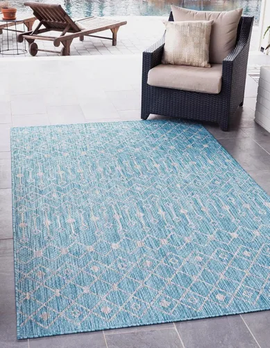 Vista 52 de Unique Loom Outdoor Trellis Collection - Alfombra de área con diseño de enrejado tribal (2 pies 2 pulgadas x 3 pies 1 pulgada, ovalada, azul/marfil)