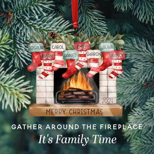 Vista 2 de Adornos familiares personalizados de Navidad 2026, hasta 7 nombres, adorno personalizado para chimenea con nombres, adorno para árbol de Navidad