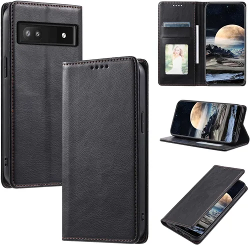 Vista 27 de Funda de cuero compatible con Google Pixel 7, compatible con Google Pixel 7 5G GVU6C GQML3 Flip Folio PU Funda de cuero negro