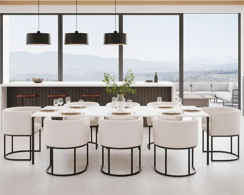 Vista 42 de HNY Silla de comedor moderna de mediados de siglo tapizada en forma de barril, negra, con brazos, silla de cocina y comedor de cuero, silla auxiliar