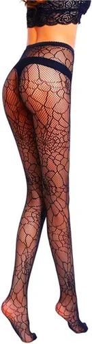 Vista 4 de Medias de malla negra, medias ajustadas de telaraña, accesorios de disfraz de bruja de Halloween, Negro