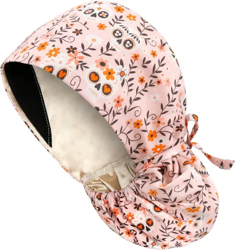 Vista 18 de QBA Gorra de trabajo ajustable con botón, gorro forrado de satén, gorro de trabajo de algodón, banda elástica para atar en la espalda, unisex