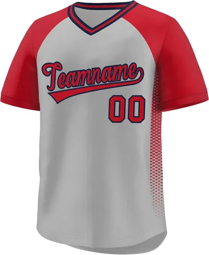 Vista 13 de Camiseta de béisbol personalizada con cuello en V para hombres, mujeres y jóvenes, camisetas de béisbol personalizadas con costuras o estampadas