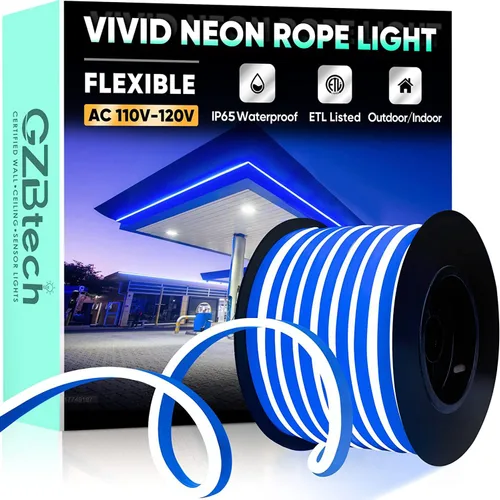 Vista 14 de GZBtech Tira de luces LED flexibles de neón de 16.4 pies, tira de luz impermeable CA de 110-120 V, 120 LEDs/M, iluminación de neón conectable