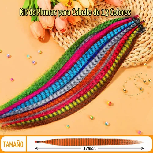 Vista 4 de Kit de 65 piezas de plumas para el cabello con herramientas para extensiones de cabello, kit de extensiones de plumas de cabello sintético largo
