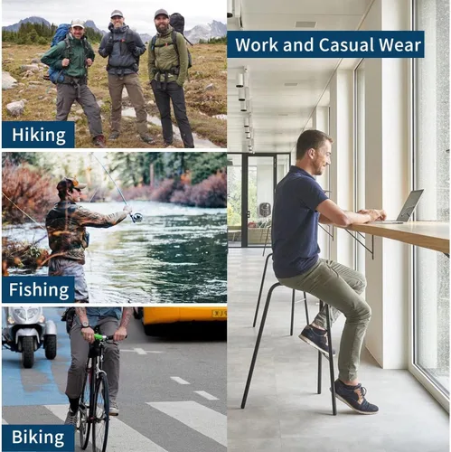 Vista 28 de Pantalones de senderismo para hombre, ligeros, transpirables, con 6 bolsillos, para verano, casual, de secado rápido, impermeables, pantalones