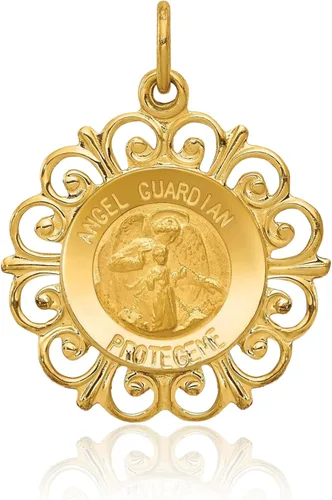 Vista 3 de IceCarats Collar con colgante de medalla de ángel de la guarda español de oro amarillo de 14 quilates