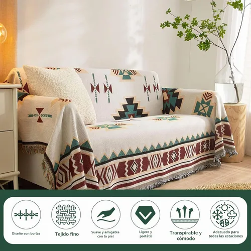 Vista 6 de ROOMLIFE Manta de sofá estilo azteca boho para sillones de 2/3 cojines, fundas de sofá lavables y antideslizantes aptas para mascotas, protector