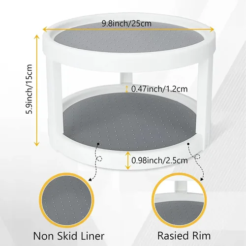 Vista 3 de Lazy Susan - Organizador giratorio de 2 niveles para especias antideslizante, organizador de condimentos giratorio de 360 grados, organizador