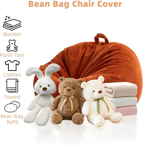 Vista 4 de ZhenLives Funda para puf de almacenamiento de animales de peluche, solo funda (sin relleno), organizador de juguetes de pana, para asiento con cojín