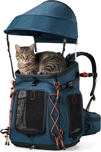 Vista 10 de Pecute Mochila para gatos, mochila transportadora de mascotas para Negro