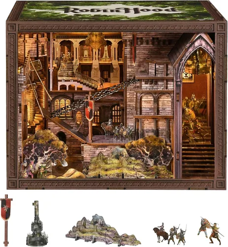 Vista 18 de MiniCity Kit de rincón de libros, kit de bricolaje en miniatura para casa de muñecas, rompecabezas de madera 3D, decoración con luz LED
