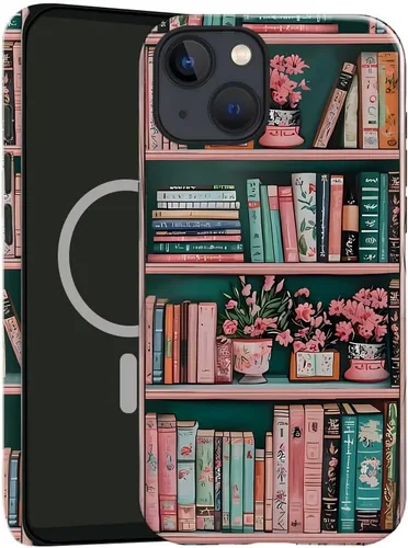 Vista 15 de Funda compatible con iPhone 13, compatible con MagSafe, funda híbrida de 2 capas con prevención de caídas brillante para niñas y niños, arte floral