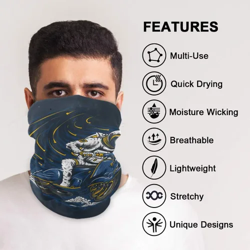 Vista 4 de Bandanna for Men Women Seamless Balaclava - Astronauta Riding Motorcycle Neck Gaiter Sun Dust Wind Protection Headband for Sports Outdoor Running