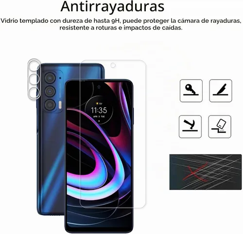 Vista 4 de [Paquete de 2+2] Protector de pantalla de vidrio compatible con Motorola Moto Edge 2021 / Moto Edge 5G UW 2021 Protector de lente de cámara