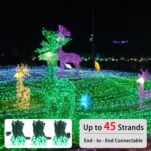 Vista 6 de Luces LED de Navidad Verdes de 25 pies 50 Unidades - Grado Comercial para Exteriores Impermeables, Cable Verde de Ángulo Amplio, Luces para Árbol