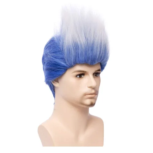 Vista 4 de BERON Pelucas cortas y rectas para adultos, color azul y blanco, para hombre, disfraz de Helloween, peluca de fiesta de cosplay (adulto)