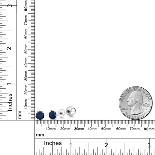 Vista 2 de Gem Stone King Aretes de zafiro azul platino para mujer (2.20 unidades, piedra natal de piedras preciosas, redondos, 0.236in), Metal Piedra