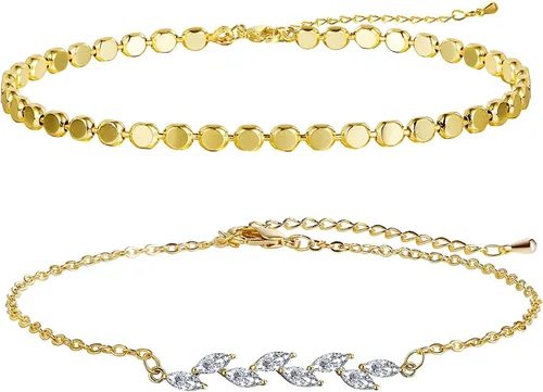 Vista 7 de MIDEEO - Pulseras chapadas en oro para mujer, juego de delgadas pulseras de cadena para combinar, de espiga, trenzada, de circonita cúbica