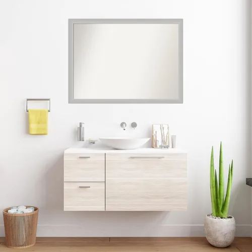 Vista 634 de Amanti Art Silver Bathroom Mirror for Over Sink, 26x35 Custom Made Marred Pewter Rectangle Vanity Mirror, Large Casual Wood Frame, Hangs Horizonally