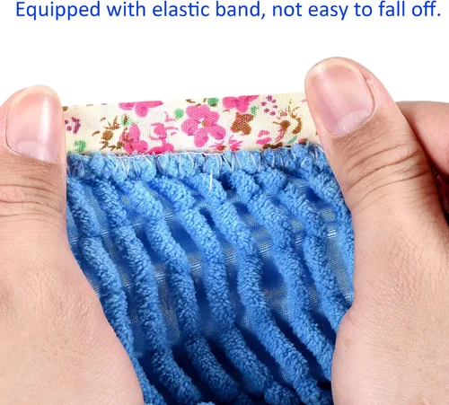Vista 5 de M METERXITY 2 pares de fundas lavables de limpieza para zapatos, polvo de limpieza de suelos, pantuflas de microfibra de chenilla, para mopa de Azul