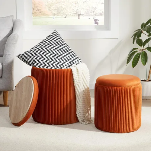 Vista 13 de Royal Windsor Boucle - Juego de 2 otomanas redondas con almacenamiento, taburete pequeño para sala de estar, mesa de centro pequeña, taburete