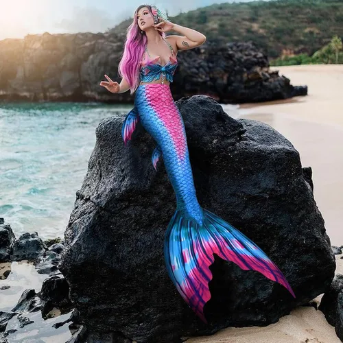 Vista 2 de FOLOEO Traje de baño de cola de sirena para nadar, traje de baño de sirena para adultos y adolescentes