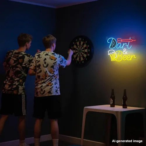 Vista 4 de CoolGift Mart Luz de Neón de Dardos de Cerveza, Letrero de Pared LED de Neón Regulable Alimentado por USB, Decoraciones para Dormitorio Cueva