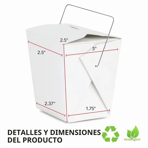 Vista 2 de Contenedores de comida para llevar con asa, 8 onzas, color blanco, para microondas, caja china para llevar (paquete de 50 unidades), resistente a