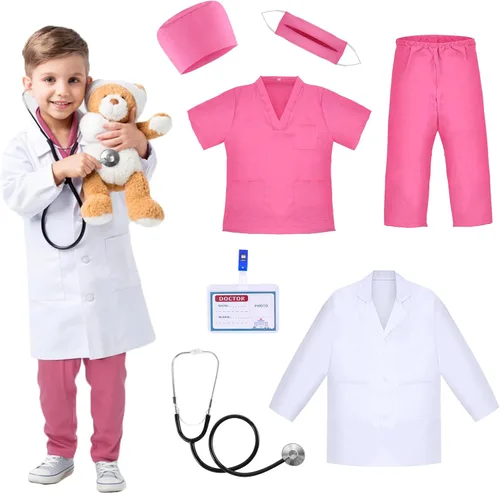 Vista 9 de Disfraz de médico para niños, disfraz de juego de rol para niños pequeños con accesorios Azul