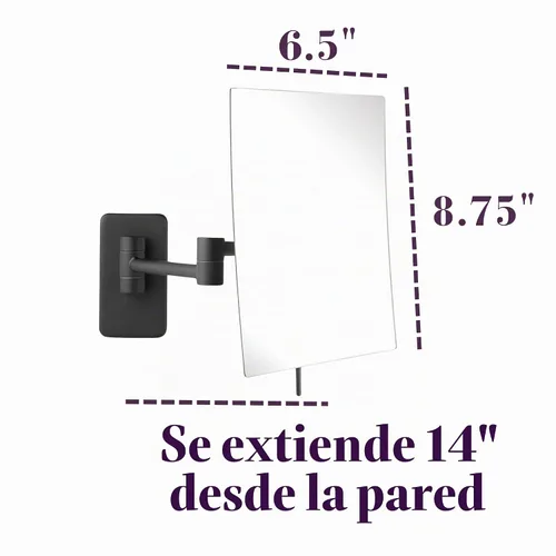 Vista 3 de JERDON Espejo de maquillaje de montaje en pared con aumento 5X - Espejo rectangular de 8.75 x 6.5 pulgadas que se extiende 14 pulgadas - Acabado