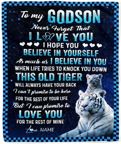 Vista 22 de Manta personalizada con texto en inglés «To My Godson», de Godmother Godmother Wolf Moon, My Love for You is Forever Godson Birthday Christmas