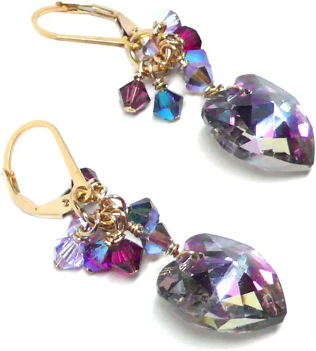 Vista 4 de 14x14mm Crystal Heart Light Purple Cluster Drop Earrings Gold-Filled or Sterling Silver