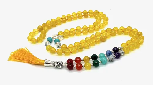Vista 5 de Collares energizados de 7 chakras mala anudados a mano, 108 cuentas mala Japa mala Cuentas de oración budista Cuentas de meditación Cristales