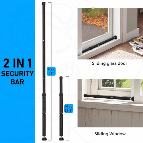 Vista 2 de PBHEPJ Paquete de 1 barra de seguridad para puerta corredera, barra de seguridad ajustable de 18.5 a 51 pulgadas para puerta de patio con puntas