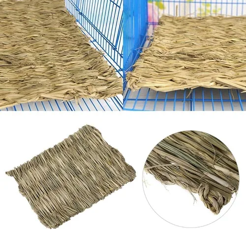 Vista 6 de Hamiledyi Alfombrilla de césped tejida para animales pequeños, 4 piezas de ropa de cama de conejito grande, juguete para masticar, juguete de cama