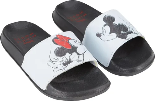 Vista 8 de Disney Sandalias clásicas de Mickey y Minnie Mouse para mujer, diseño de Mickey y Minnie Mouse Negro blanco
