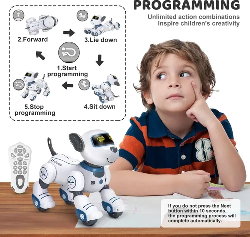 Vista 2 de Perro Robot de Juguete con Control Remoto: Perro Robótico Programable para Niños, Perro Robot Interactivo Inteligente, Mascota Robot que Baila