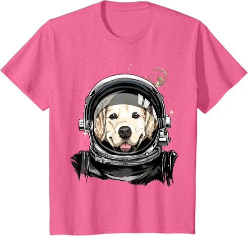 Vista 40 de Camiseta para amantes de los perros de los astronautas del espacio exterior Golden Retriever Lover, Negro