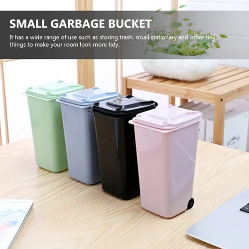 Vista 9 de Tofficu 3 piezas Mini bote de basura con tapa, cubo de basura multifuncional de escritorio para oficina y hogar, soporte de basura compacto
