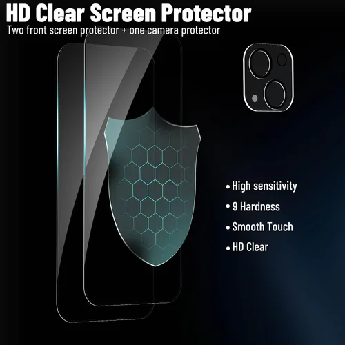Vista 2 de Funda magnética para iPhone 15, fuerte protección contra caídas de grado militar con protector de pantalla, marco suave y parte trasera mate, a Negro