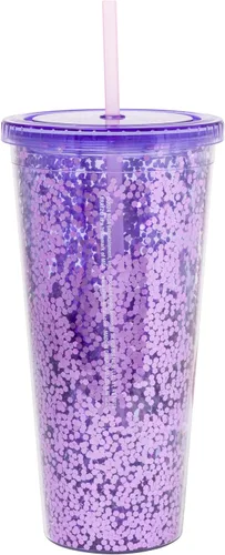Vista 2 de Silver Buffalo Bratz Drama Mama con Cloe, Yasmin, Jade y Sasha - Vaso de plástico con confeti para bebidas frías, con tapa y popote, 32 onzas