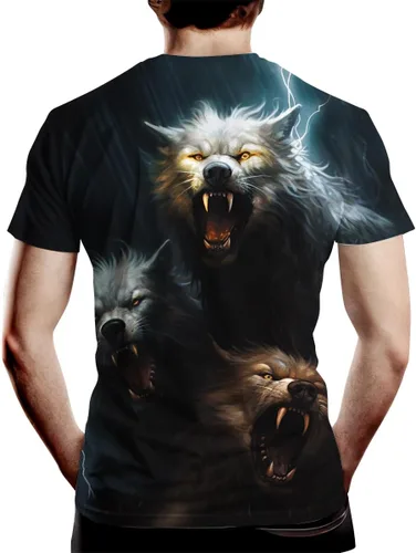 Vista 3 de Camiseta de manga corta con diseño de lobo para hombre