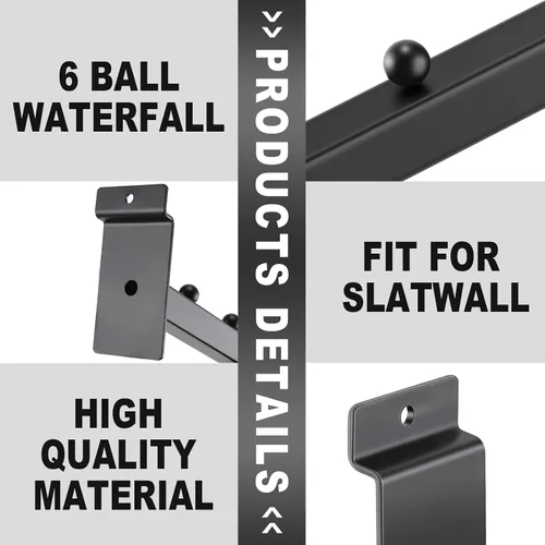 Vista 3 de Tatuo Paquete de 10 cascada de bolas de 6 bolas para Slatwall, accesorio de pared de listones de 12 pulgadas, ganchos y perchas para ropa, venta al