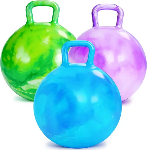 Vista 10 de Hymaz Pelota de tolva para niños de 3 a 6 años, paquete de 3 bolas inflables con asa, pelota inflable para saltar saltando, juguetes de salto